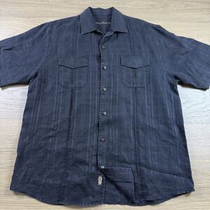 Tommy Bahama Shirt Men Medium Linen Lightweight Summer Travel Resort Short Sleev